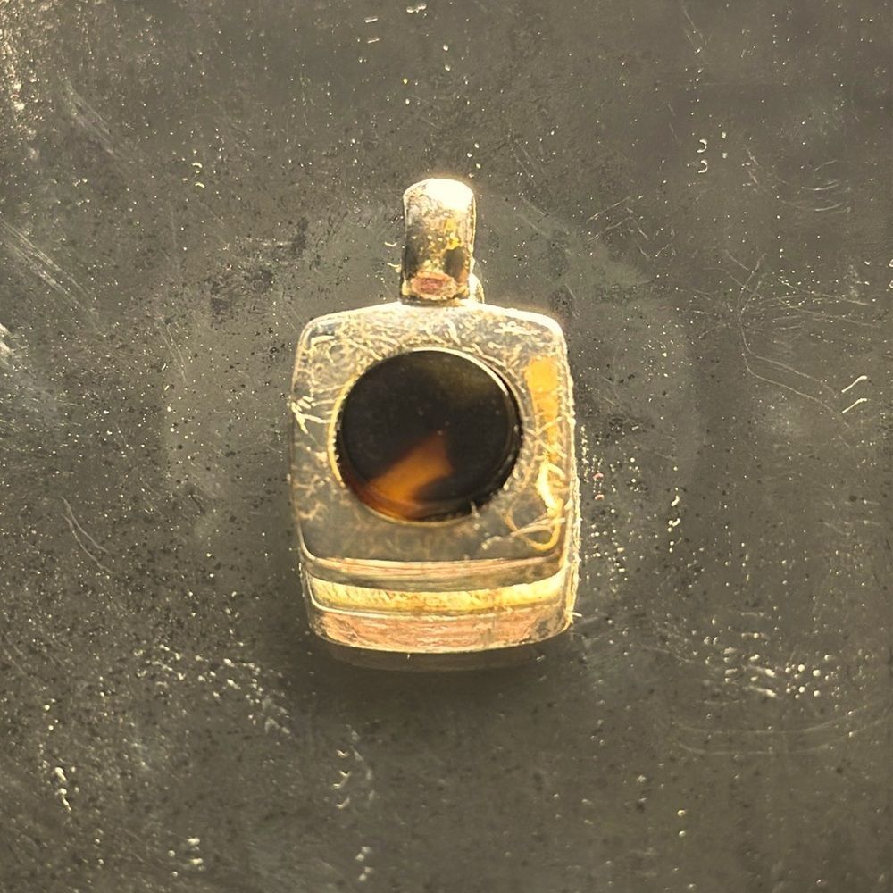 Ralph Lauren square silver pendant‎ with tortoise shell look stone